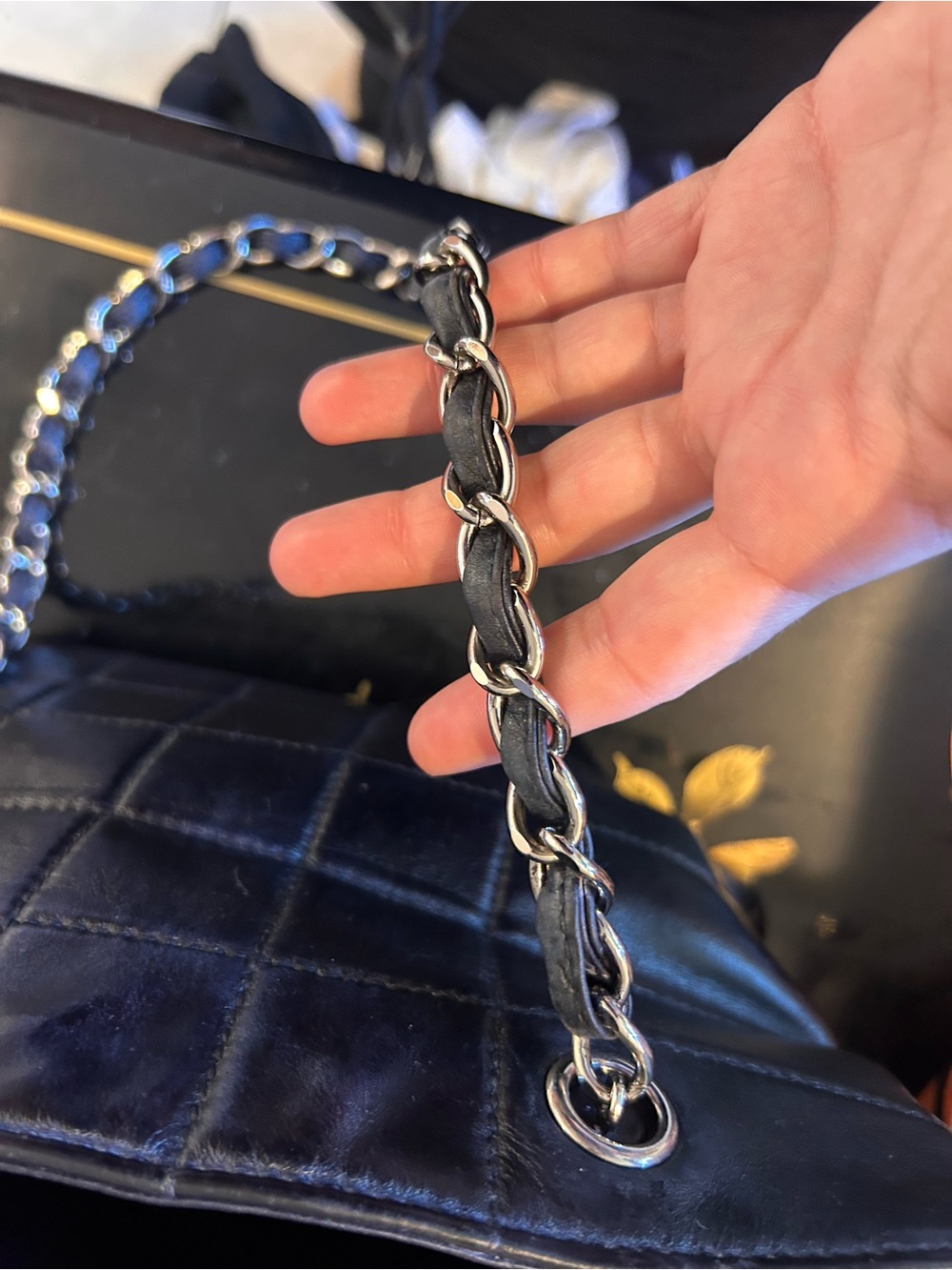 CHANEL Black Quilted Leather Shoulder Tote with Silver Chain - Picture 2 of 16